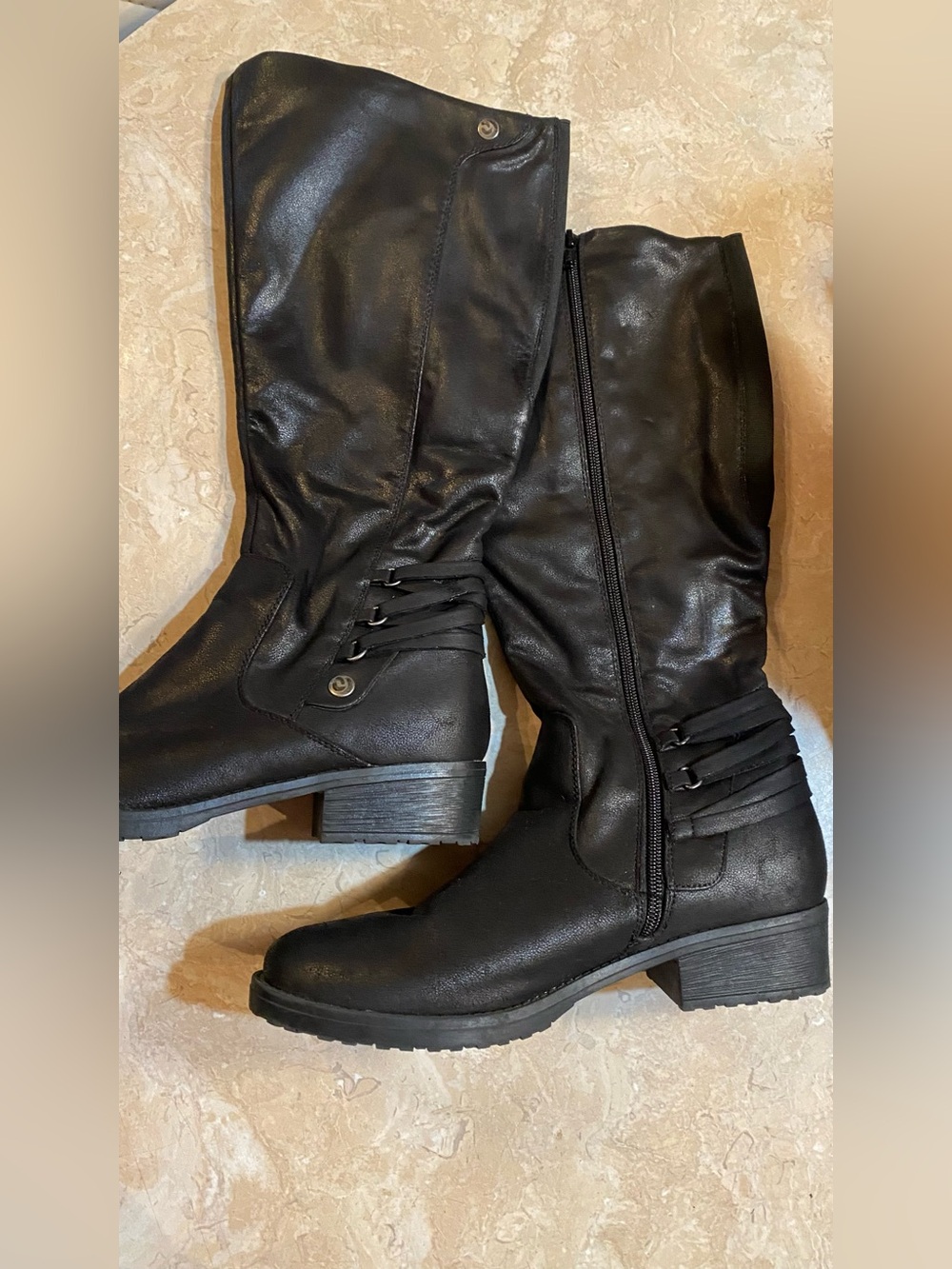 BareTraps Black Over-The-Knee Buckle Strap Riding Boots
